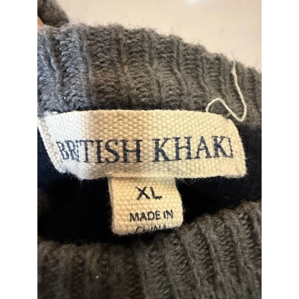 British Khaki XL Gray Fair Isle Crewneck Sweater Knit Long Sleeve Men’s